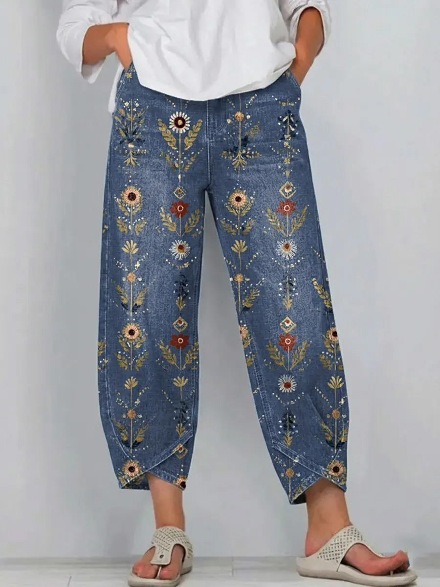 Women's Retro Floral Style Print Casual Style Wide Leg Pants